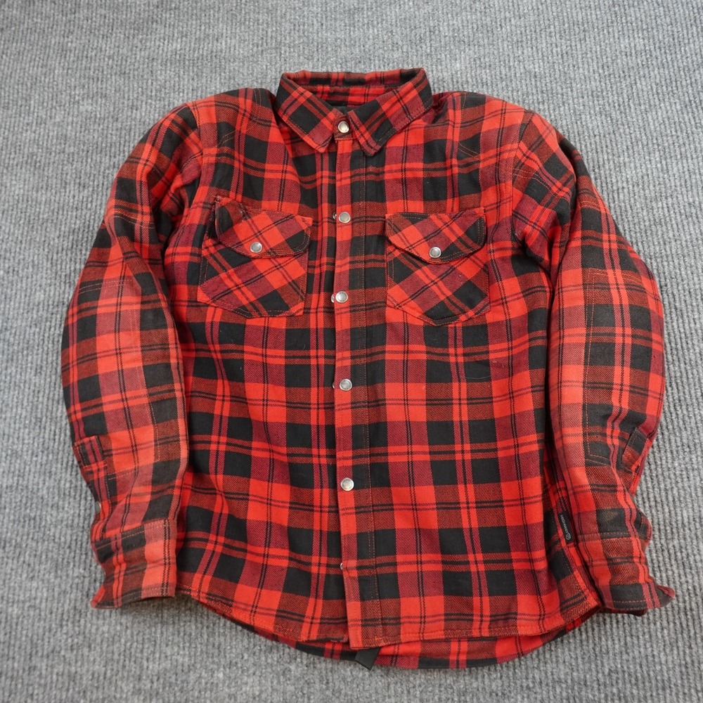 Highway 21 Flannel Armored Jacket Mens Small Red Plaid Snap Lined Motorcycle